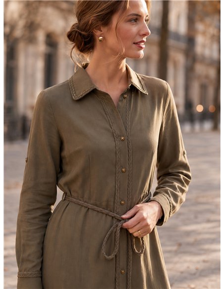 Vestido camisero largo pasamanería