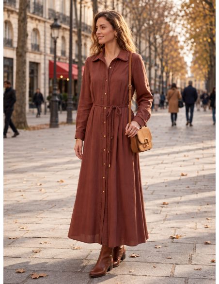 Vestido camisero largo pasamanería