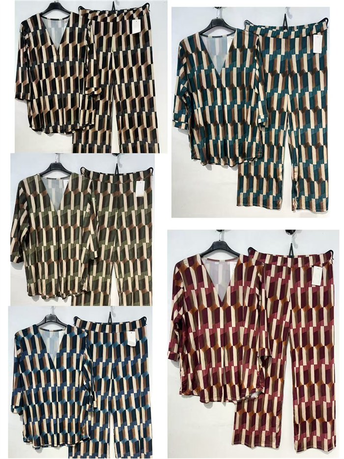 Conjunto blusa lycra estampada retro talla grande y pantalón