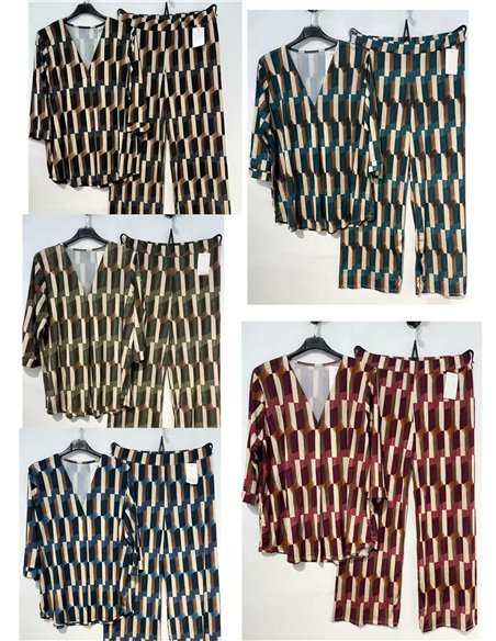 Conjunto blusa lycra estampada retro talla grande y pantalón