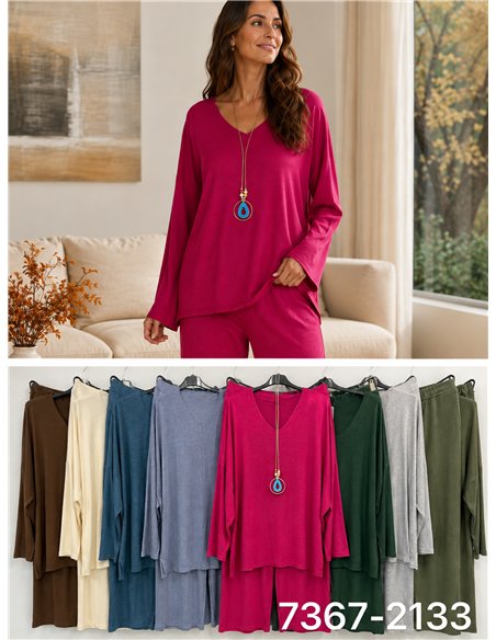 Conjunto jersey liso con collar talla grande y pantalón