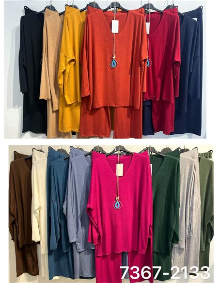 Conjunto jersey liso con collar talla grande y pantalón