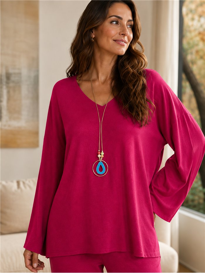 Conjunto jersey liso con collar talla grande y pantalón