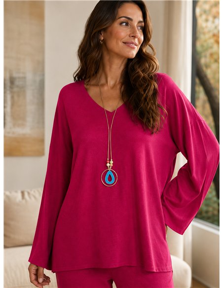 Conjunto jersey liso con collar talla grande y pantalón