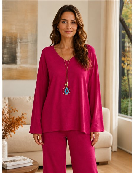 Conjunto jersey liso con collar talla grande y pantalón