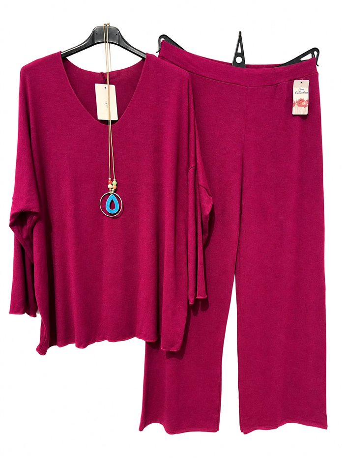 Conjunto jersey liso con collar talla grande y pantalón