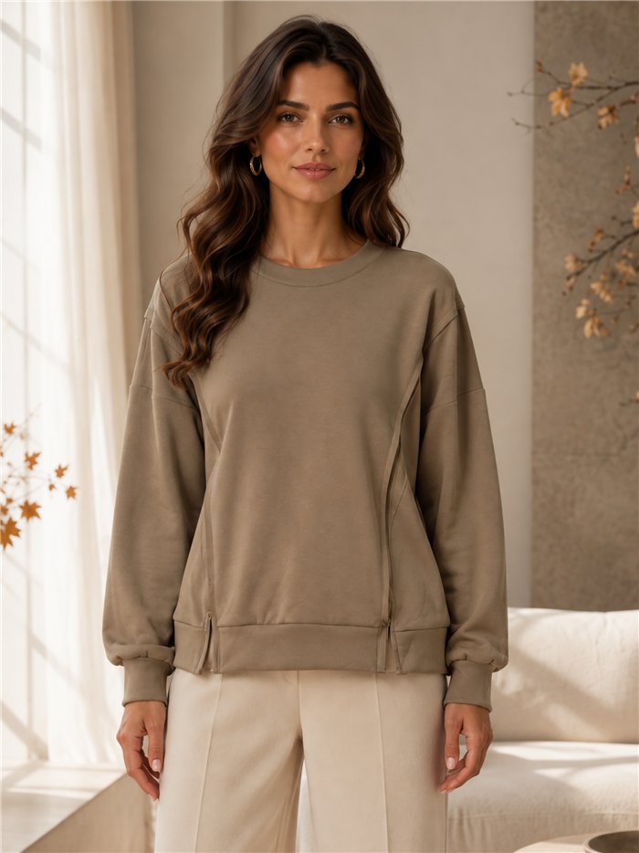 Blusa talla grande lisa con costuras
