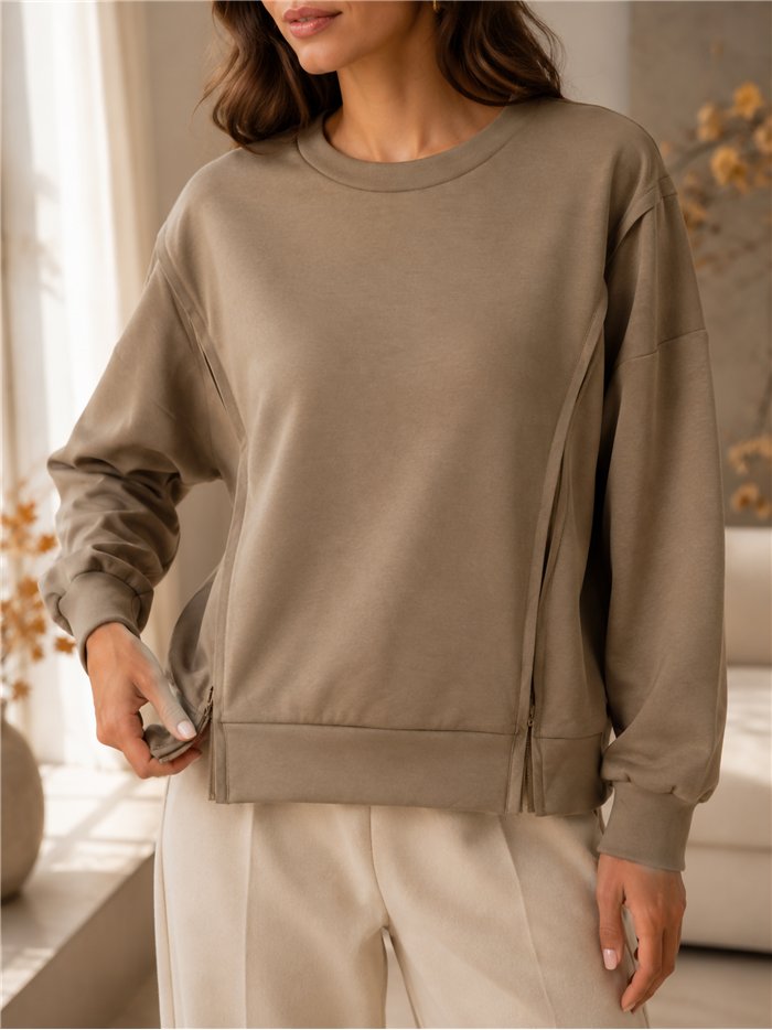 Blusa talla grande lisa con costuras
