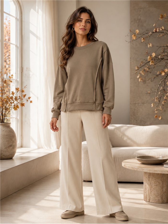Blusa talla grande lisa con costuras