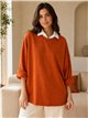 Felpa combinata taglie forti con colletto a camicia