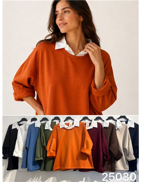 Sweatshirt in Übergröße mit Hemdkragen