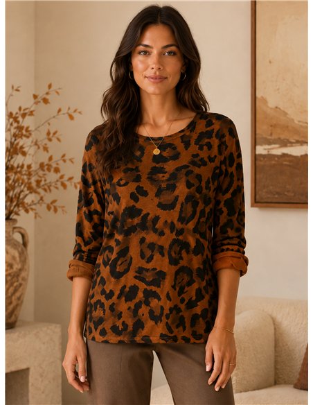 Maglione oversize morbido con stampa leopardata
