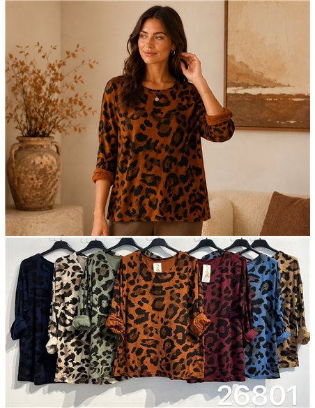 Maglione oversize morbido con stampa leopardata