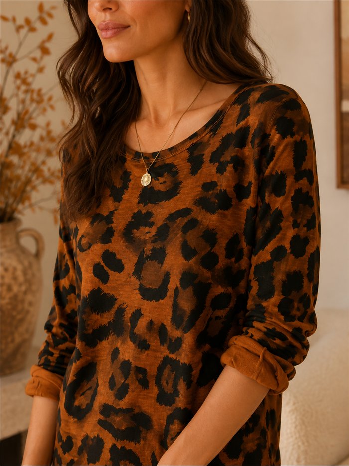 Maglione oversize morbido con stampa leopardata