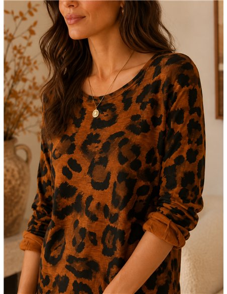 Maglione oversize morbido con stampa leopardata