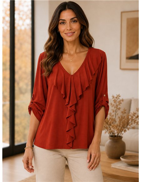 Blusa fluida com babados, tamanho grande