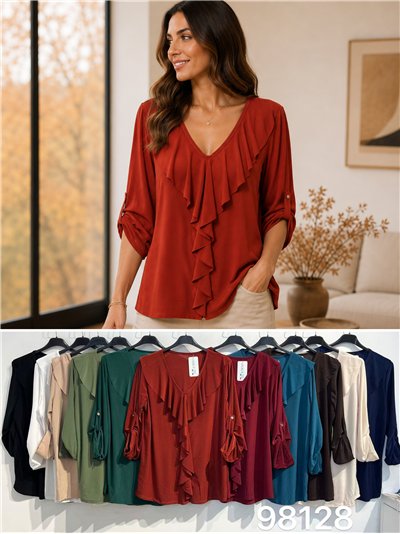 Blusa fluida con volantes talla grande 2
