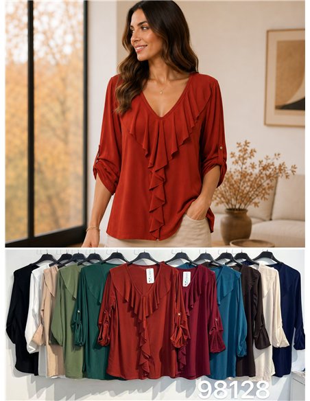 Blusa fluida com babados, tamanho grande