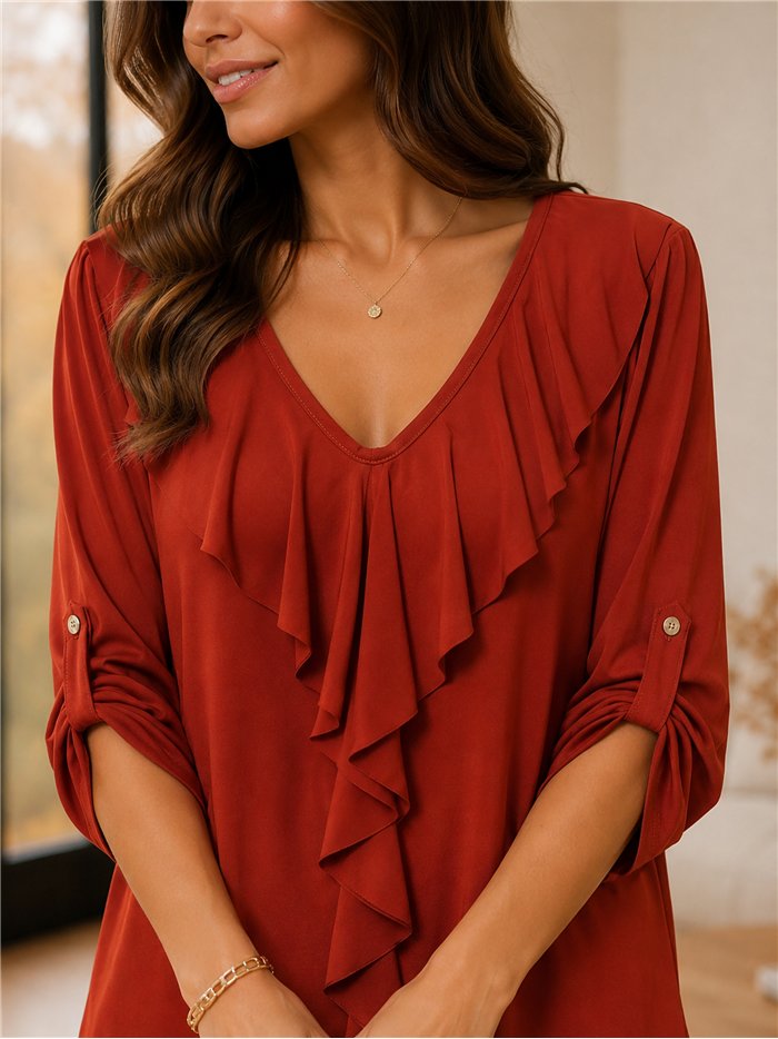 Blusa fluida com babados, tamanho grande
