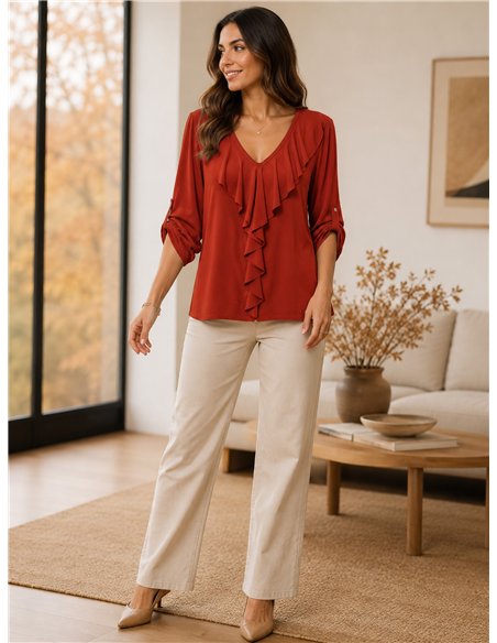 Blusa fluida com babados, tamanho grande