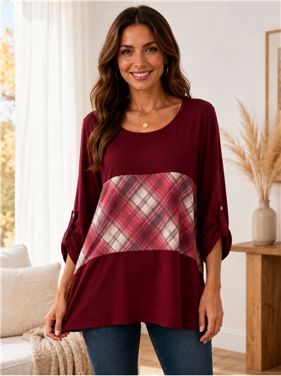 Blusa fluida combinada cuadros talla grande