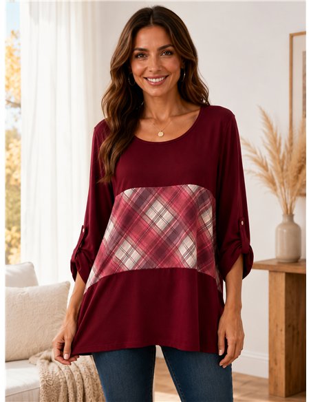 Blusa fluida combinada cuadros talla grande