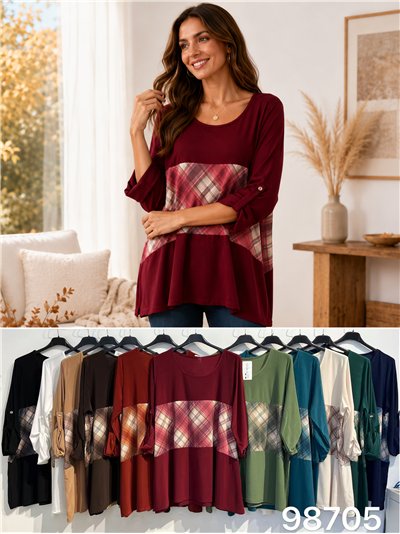 Blusa fluida combinada cuadros talla grande 2