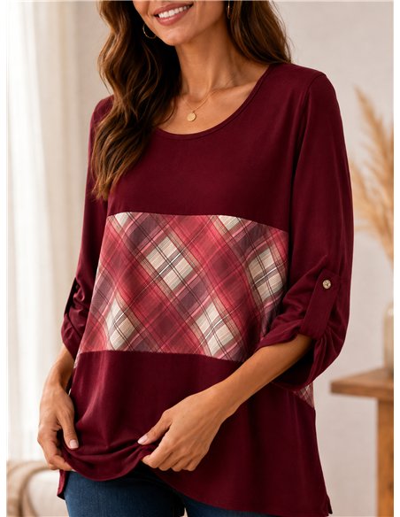 Blusa fluida combinada cuadros talla grande