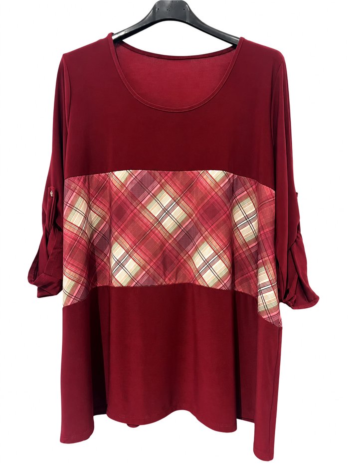 Blusa fluida combinada cuadros talla grande