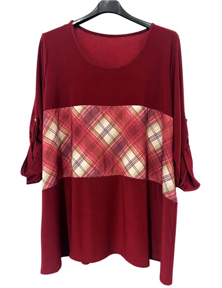 Blusa fluida combinada cuadros talla grande