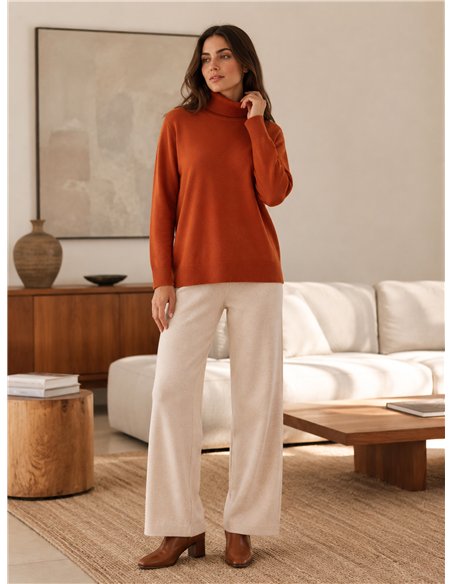 Jersey amplio cuello vuelto punto fino