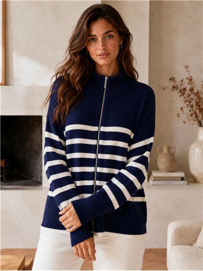 Chaqueta punto amplia rayas cremallera