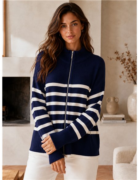 Chaqueta punto amplia rayas cremallera
