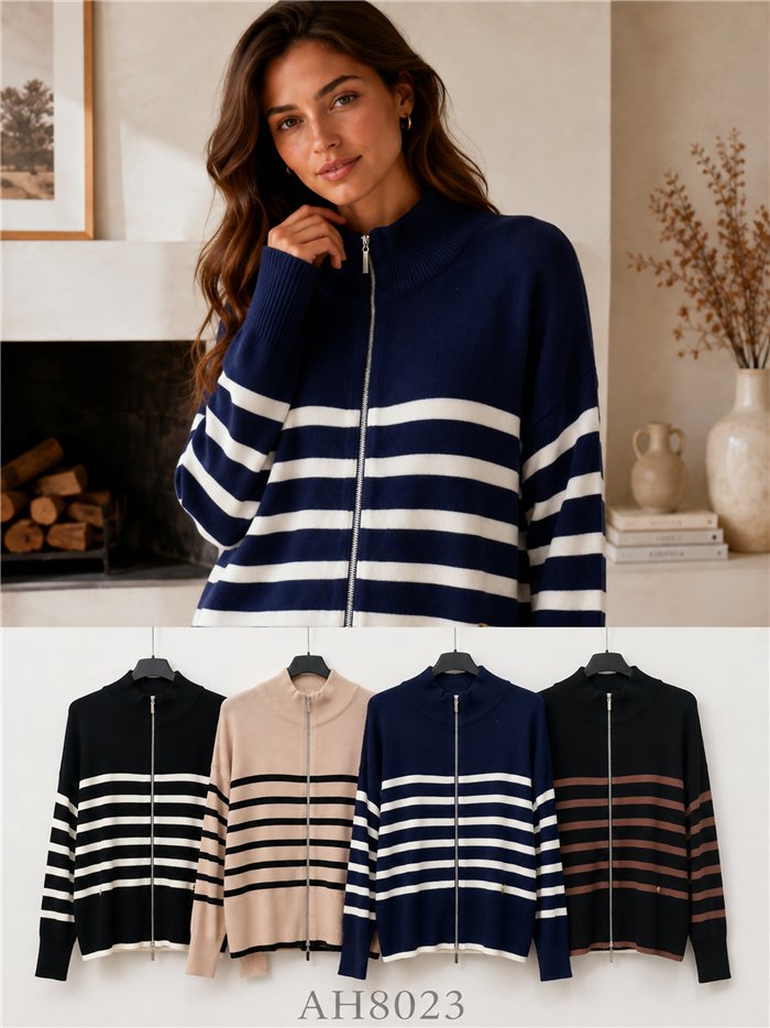 Chaqueta punto amplia rayas cremallera