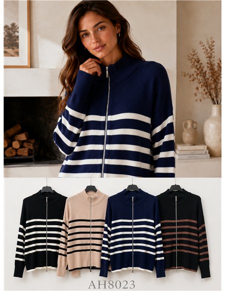 Chaqueta punto amplia rayas cremallera