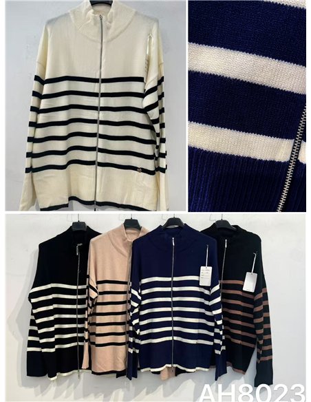 Chaqueta punto amplia rayas cremallera