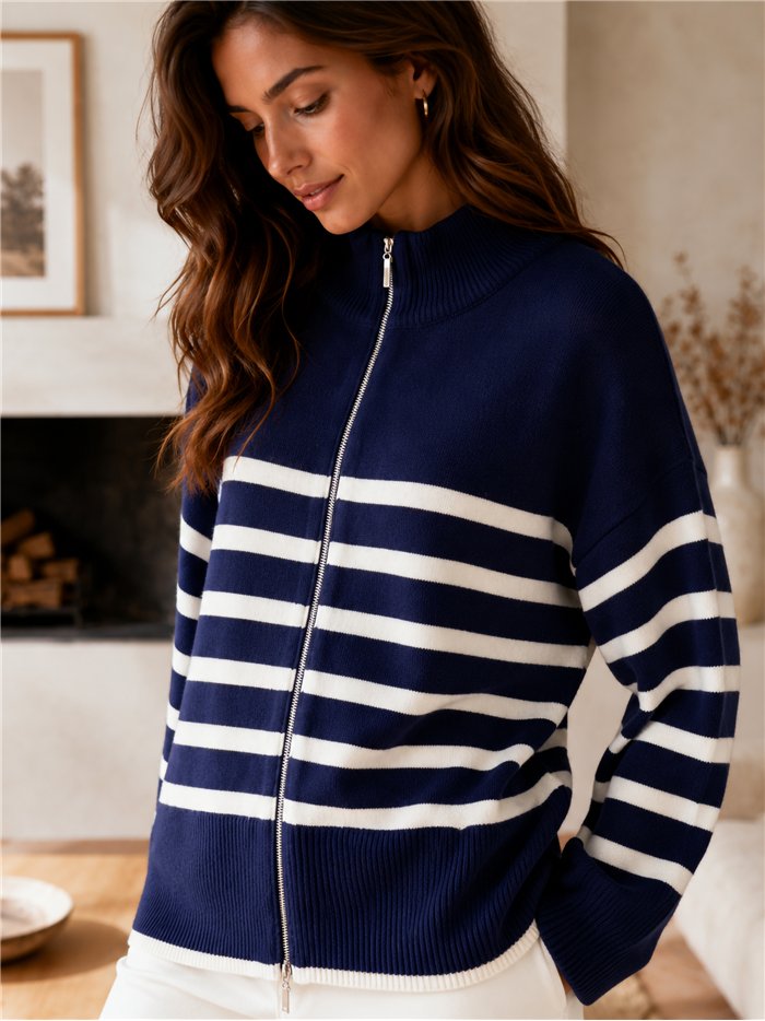 Chaqueta punto amplia rayas cremallera