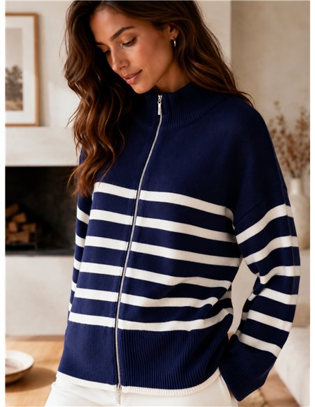 Chaqueta punto amplia rayas cremallera