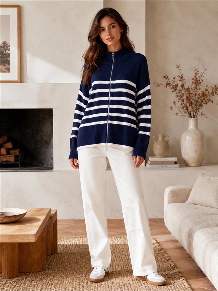 Chaqueta punto amplia rayas cremallera