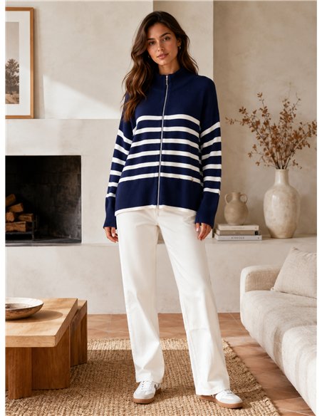 Chaqueta punto amplia rayas cremallera