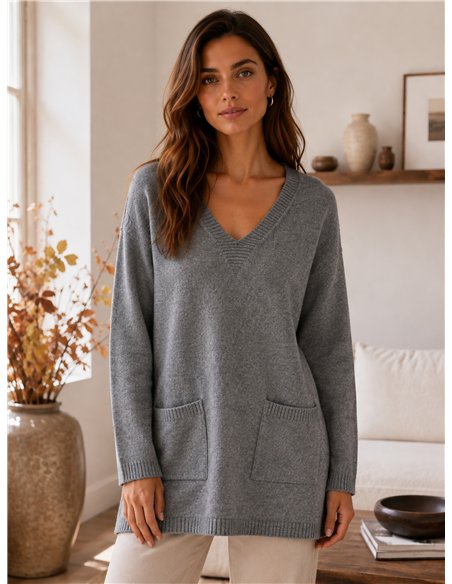 Jersey cuello pico con bolsillos