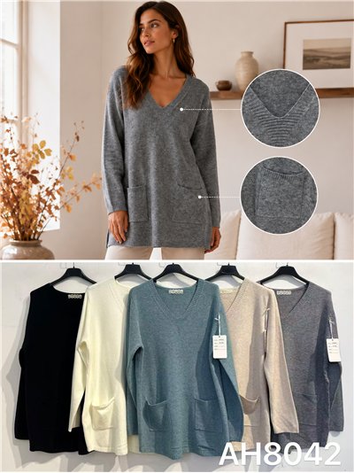 Jersey cuello pico con bolsillos 2