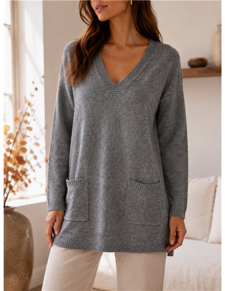 Jersey cuello pico con bolsillos