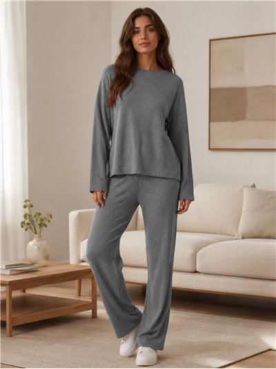 Conjunto jersey amplio punto canalé y pantalón