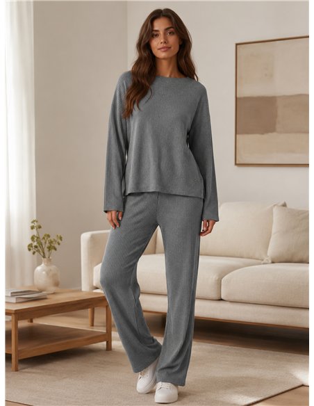 Conjunto jersey amplio punto canalé y pantalón