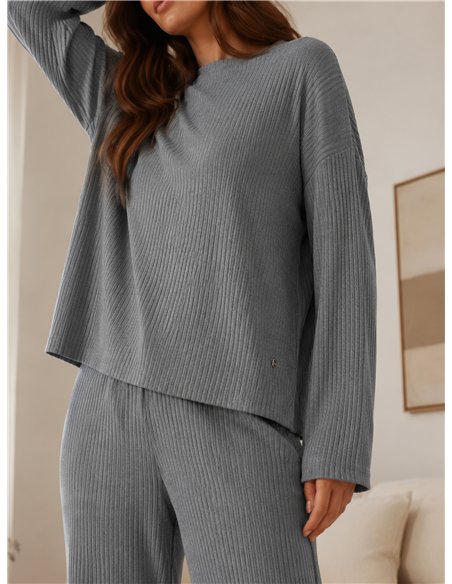 Conjunto jersey amplio punto canalé y pantalón