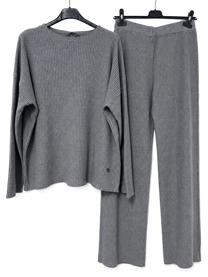 Conjunto jersey amplio punto canalé y pantalón