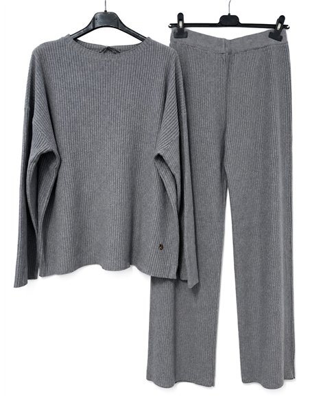 Conjunto jersey amplio punto canalé y pantalón