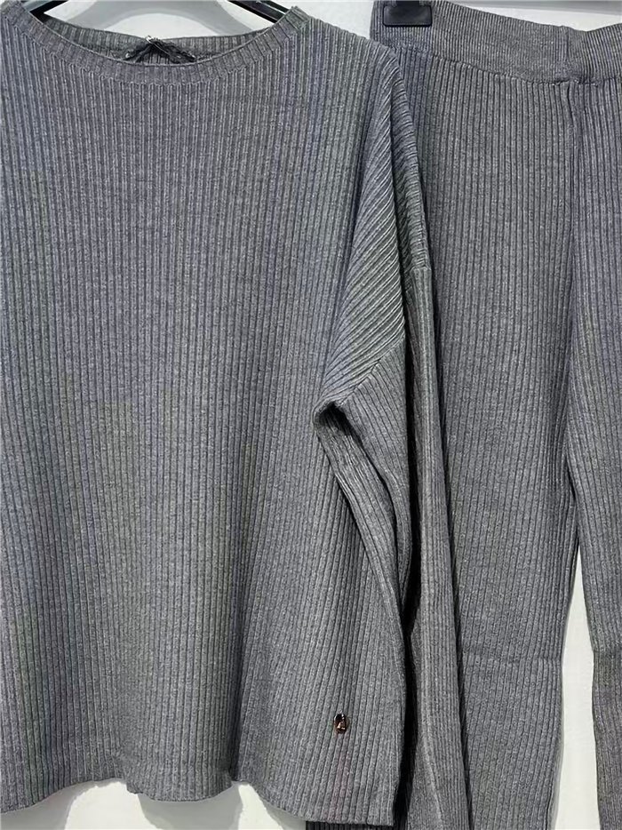 Conjunto jersey amplio punto canalé y pantalón