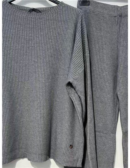 Conjunto jersey amplio punto canalé y pantalón